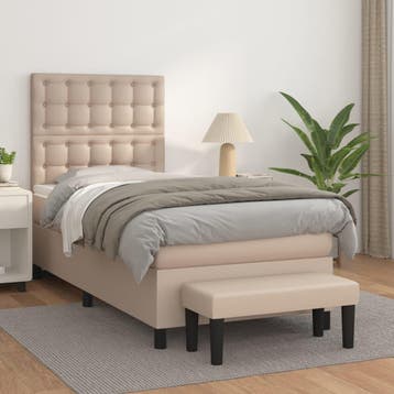 vidaXL Boxspring met matras kunstleer cappuccinokleurig, Verzenden