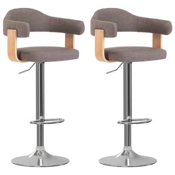 vidaXL Barkrukken 2 st gebogen hout en stof taupe, Verzenden, Nieuw