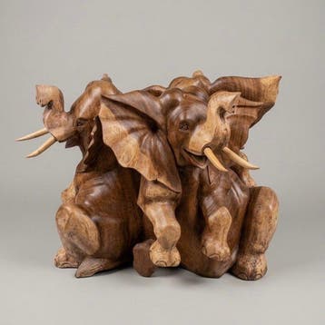 Middentafel - Hout - Basis met Drie Olifanten, Antiek en Kunst