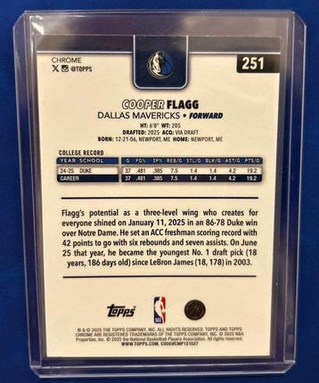 2025/26 Topps Chrome Cooper Flagg #251 X-Fractor Rookie - 1, Nieuw