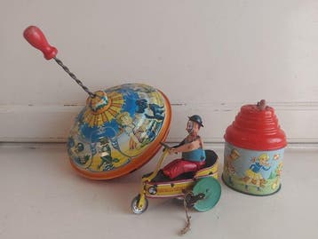 Fuchs - Blikken speelgoed - Oude blikken tol, muziekdoos en, Antiek en Kunst