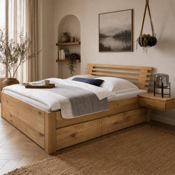 Forestales Norvale Kernbeuken Houten Bed met Lades 45CM - 20