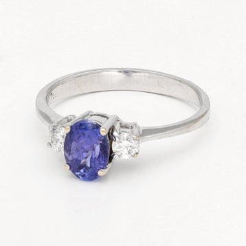 Ring - 18 karaat Witgoud - Diamant - Tanzaniet, Nieuw