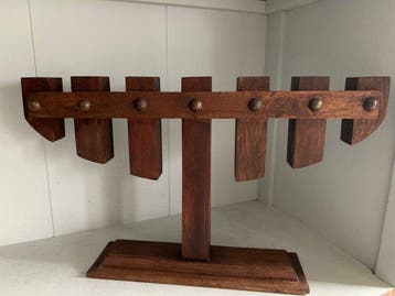 Kaarsenhouder - Hout - Vintage houten kandelaar, Antiek en Kunst