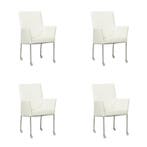 Set van 4 Leren eetkamerstoelen Comfort met wieltjes en, Ophalen of Verzenden, Nieuw, Leer, Eén