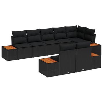 vidaXL Tuinbank Set 8 st Zwart Poly rattan, Verzenden