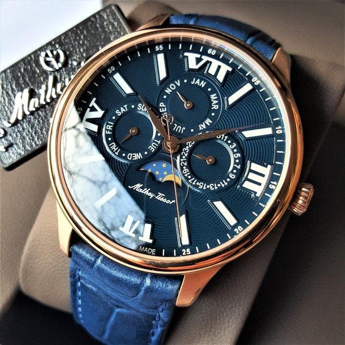 Mathey-Tissot - Moon Phase - Calendar - 18K Gold - NEW -, Bijoux, Sacs & Beauté, Montres | Hommes