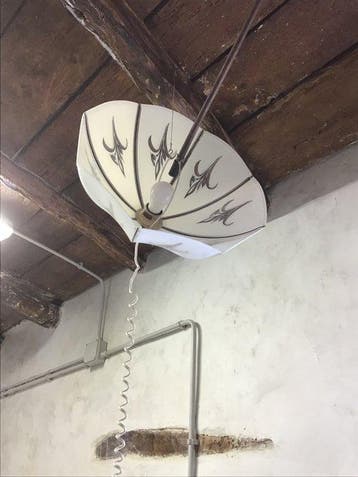 Plafondlamp - glas ijzer, Antiek en Kunst