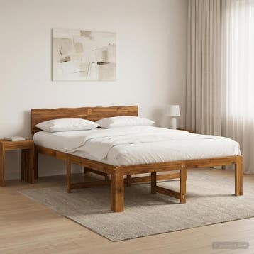 vidaXL Tweepersoonsbed met hoofdbord ROSTOCK Naturel 150 x, Huis en Inrichting, Slaapkamer | Bedden, Verzenden, Nieuw