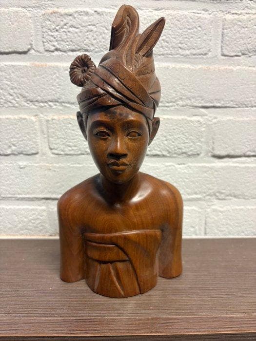 Handgesneden Balinese houten buste - 20e eeuw, Antiquités & Art, Art | Art non-occidental