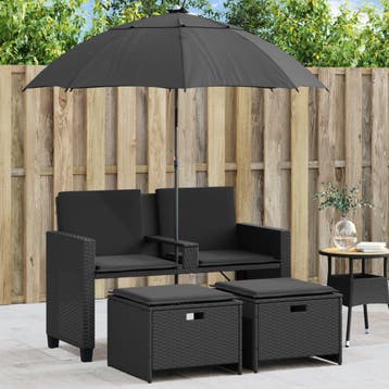 vidaXL Tuinbank 2-zits met parasol en voetenbanken poly, Tuin en Terras, Verzenden, Nieuw