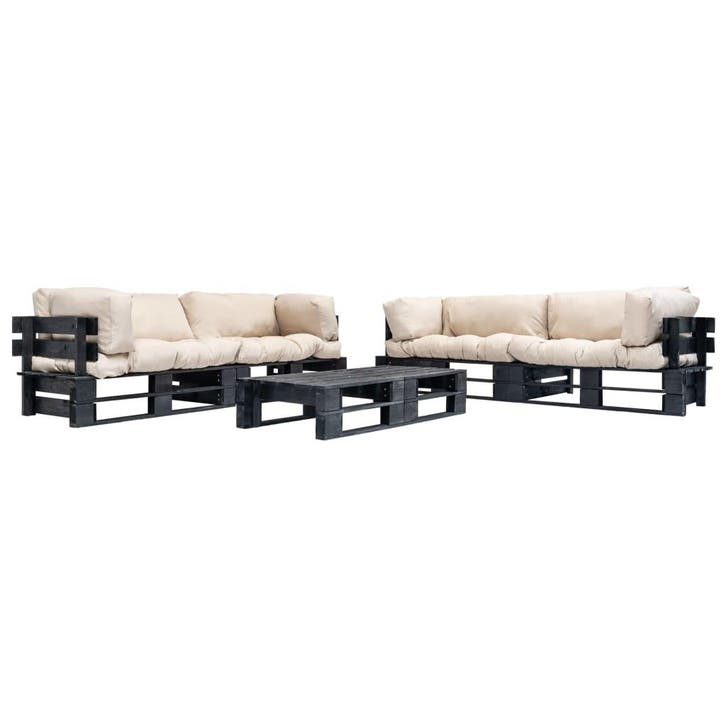 vidaXL 6-delige Loungeset pallet met zandkleurige kussens, Jardin & Terrasse, Ensembles de jardin, Envoi