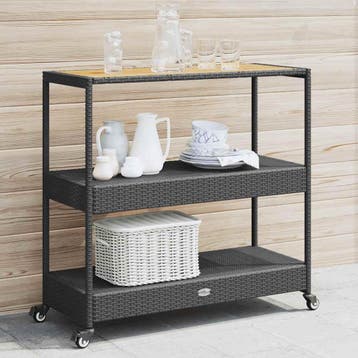 vidaXL Bartrolley 3-laags poly rattan en massief acaciahout, Verzenden, Nieuw
