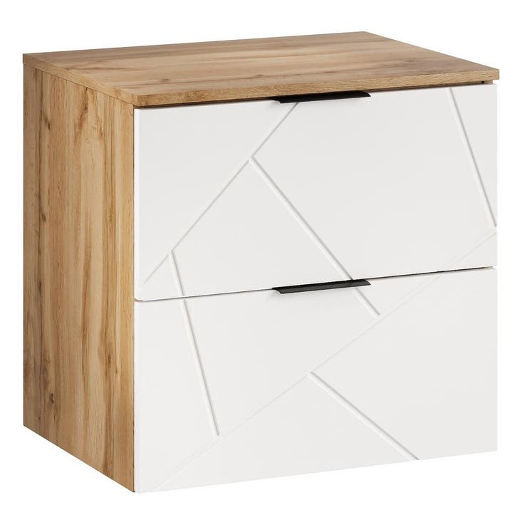 Wastafelkast Manello 60 x 46 x 58 cm – Eiken met Mat Wit, Huis en Inrichting, Badkamer | Badkamermeubels, Nieuw, Verzenden