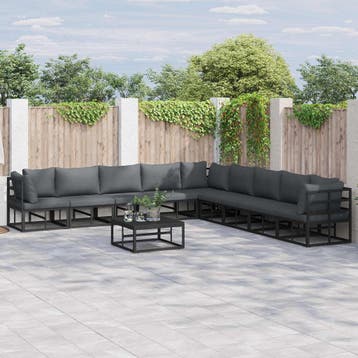 vidaXL Tuinbank Set 10 st Zwart Aluminium, Verzenden, Nieuw