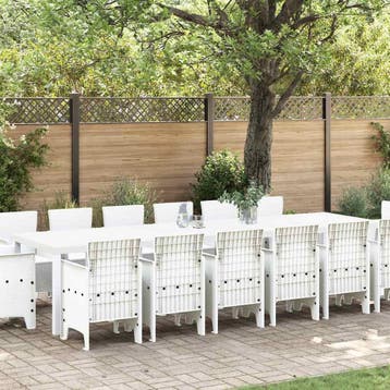 vidaXL Tuin Eettafel Set 15 st Wit Polt riet, Verzenden