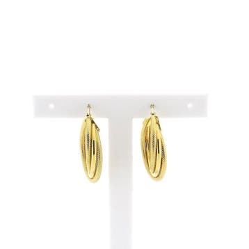 Gouden creolen met patroon ; Ø 25 mm (Oorbellen), Handtassen en Accessoires, Oorbellen, Ophalen of Verzenden, Gebruikt, Goud, Goud