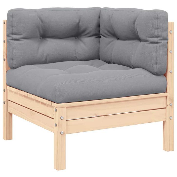 vidaXL Tuinhoekbank met grijze kussens massief grenenhout, Tuin en Terras, Tuinsets en Loungesets, Nieuw, Verzenden