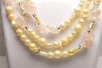 Perle - Perles cultivées blanches et quartz rose - 116 cm -