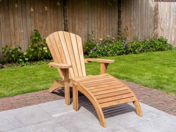 2x Ligstoel Riviera met voetenbankjes AANBIEDING!, 2 zitplaatsen, Verzenden, Teakhout, Nieuw