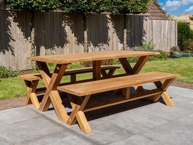 6 persoons teak picknickset | Direct leverbaar, Tuin en Terras, Tuinsets en Loungesets, Bank, Eettafel, Nieuw, Teakhout, Tuinset