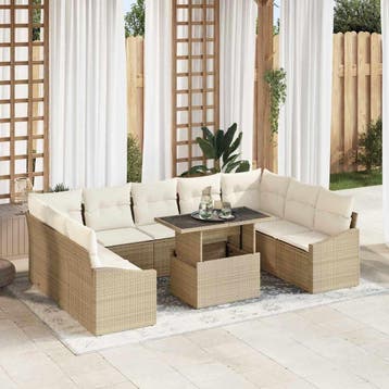vidaXL Tuinbank Set 10 st Beige en Crème, Verzenden