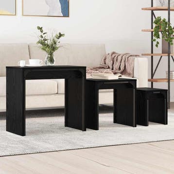 vidaXL Salontafel 3 st Zwart Eiken 60 x 35 x 56 cm Bewerkt, Huis en Inrichting, Tafels | Salontafels, Verzenden, Nieuw