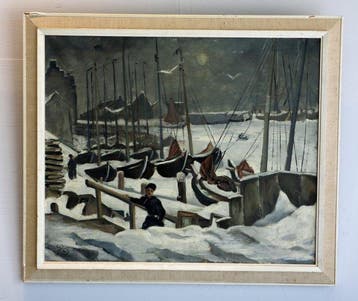 Hollandse School (XX) Monogram HR - Haven van Volendam., Antiek en Kunst