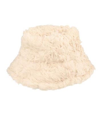 Bucket Hat Hoedje – Fluffy Imitatiebont – One Size – Creme, Nieuw