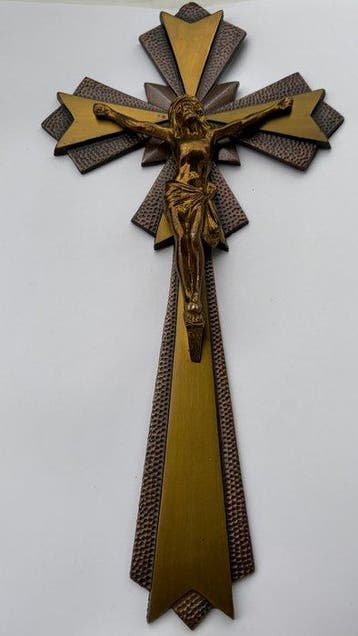 Crucifix - Metaal, Messing - 1950-1970 - Kruisbeeld, Antiek en Kunst