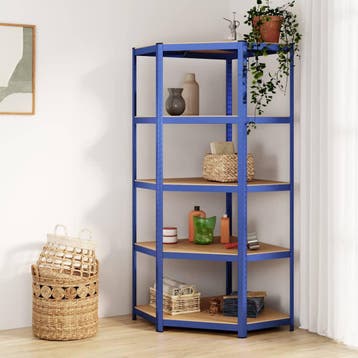 vidaXL Hoekrek 5-laags staal en bewerkt hout blauw, Verzenden
