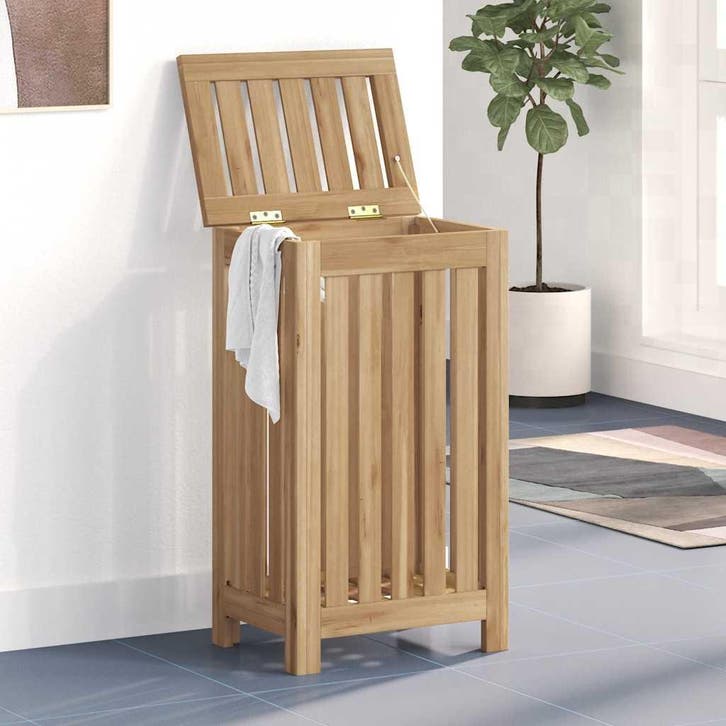 vidaXL Wasmand 35x25x60 cm massief teakhout, Maison & Meubles, Accessoires pour la Maison | Autre, Envoi