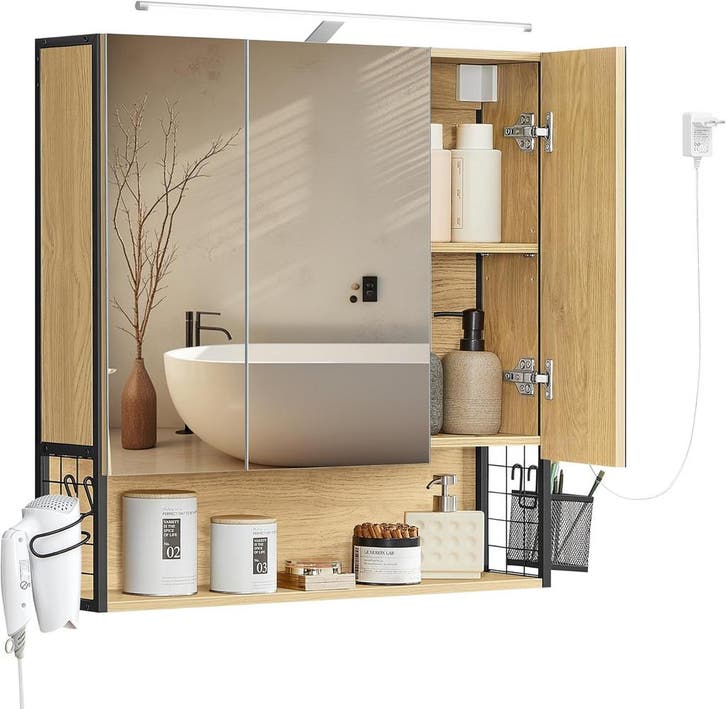 Badkamerkast - houtkleurige spiegelkast - 70x70 cm - met, Huis en Inrichting, Badkamer | Badkamermeubels, Verzenden