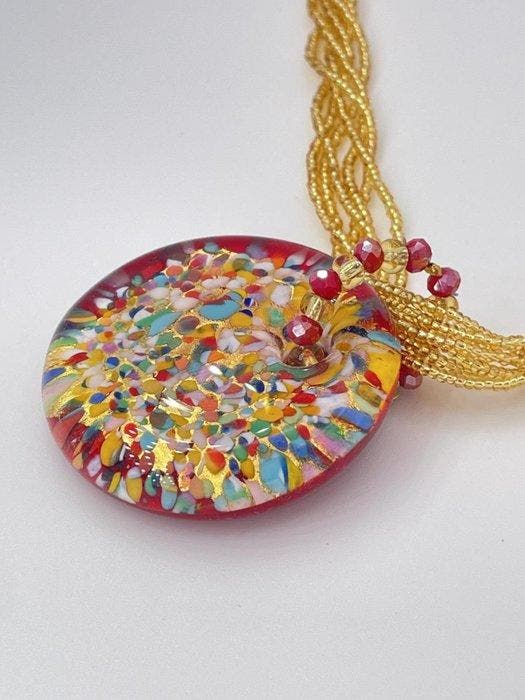24 karaat - Murano-glas, Geel goud - Ketting met hanger -, Antiek en Kunst, Antiek | Glaswerk en Kristal