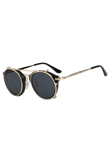 KIMU® Ronde Zonnebril Clip On Steampunk Zwart Goud Montuur R, Ophalen of Verzenden, Nieuw, Zwart