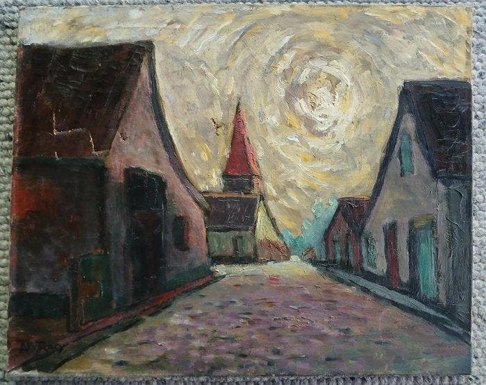 Albert Raty (1889-1970) - Expressionistisch dorpsgezicht -, Antiek en Kunst, Kunst | Schilderijen | Klassiek