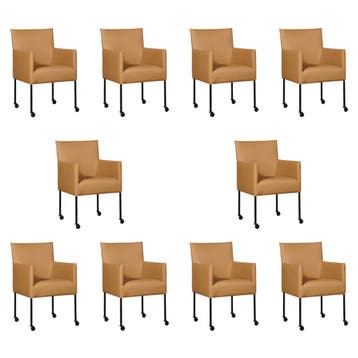Set van 10 Leren eetkamerstoelen Desire - Toledo Camel, Ophalen of Verzenden, Nieuw, Leer, Eén