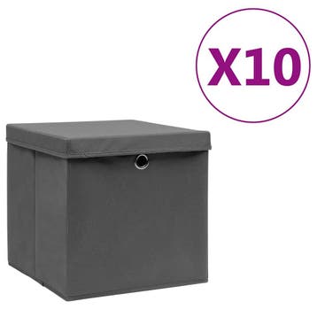 vidaXL Opbergboxen met deksel 10 st 28x28x28 cm grijs, Verzenden, Nieuw