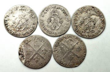 Frankrijk. Louis XIV (1643-1715). Lot de 5 monnaies (4 Sols