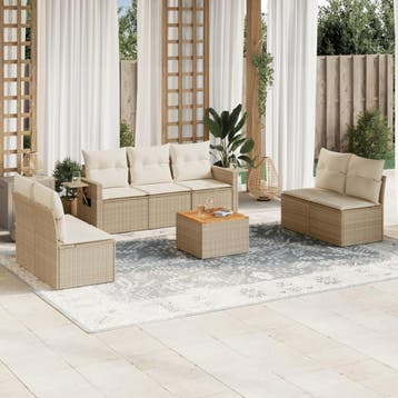 vidaXL 8-delige Loungeset met kussens poly rattan beige, Verzenden, Nieuw, Loungeset