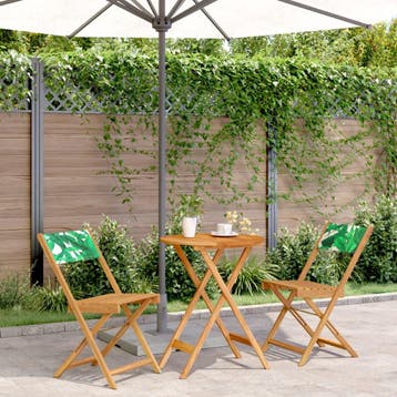 vidaXL 3-delige Bistroset bladpatroon stof en massief hout, Verzenden