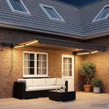 vidaXL Handbediende luifel met LEDs Taupe 100% Polyester en, Verzenden