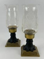 Kandelaar (2) - Glas, Metaal - Een paar windlichten