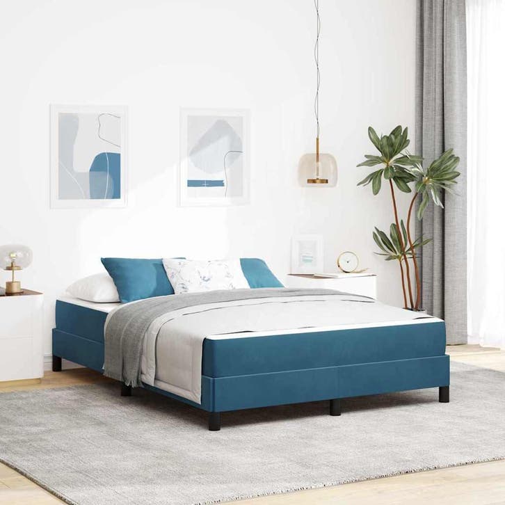vidaXL Boxspring bed met matras Donkerblauw 140 x 190 cm, Maison & Meubles, Chambre à coucher | Lits, Envoi