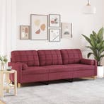 vidaXL 3-zitsbank met sierkussens 210 cm stof wijnrood, Huis en Inrichting, Verzenden, Nieuw