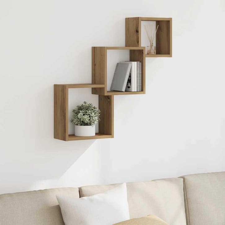 vidaXL Wandplanken kubus 68x15x68cm bewerkt hout artisanaal, Huis en Inrichting, Kasten | Wandmeubels, Nieuw, Verzenden
