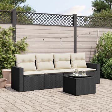 vidaXL 5-delige Loungeset met kussens poly rattan zwart, Verzenden, Loungeset