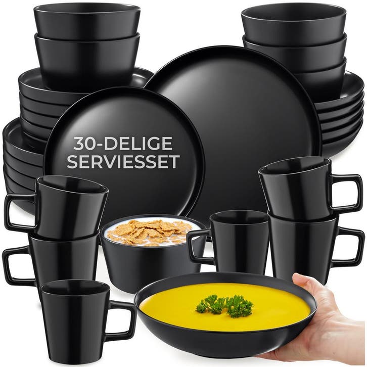 Serviesset Una, van aardewerk, voor 6 personen, Huis en Inrichting, Keuken | Servies, Verzenden