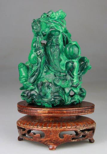 Statuette Sculptuur Shoulao Dragon Boy - Houten sokkel,, Antiek en Kunst