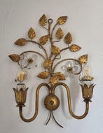 Lampe murale - Métal, Feuille dor, Cristal, Maison & Meubles